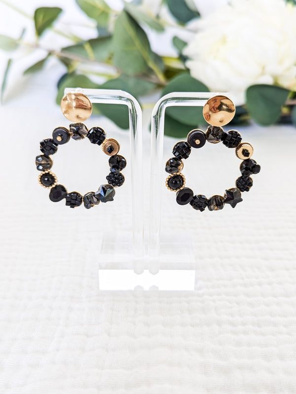 Boucles d'oreilles - Ixora noir et doré