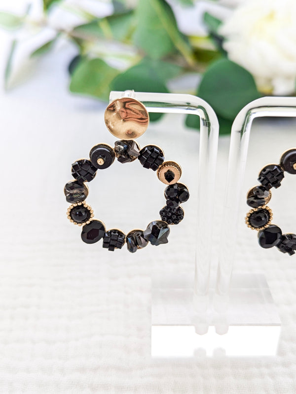 Boucles d'oreilles - Ixora noir et doré