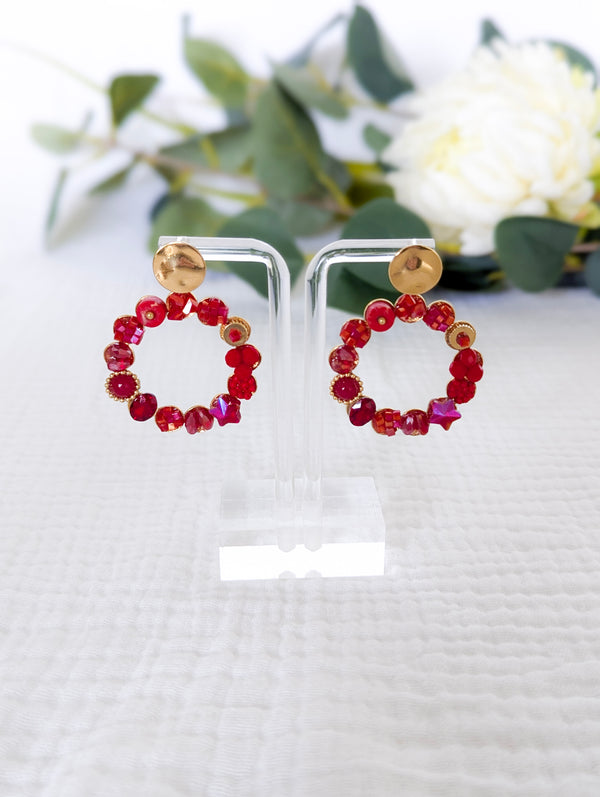 Boucles d'oreilles - Ixora rouge et doré