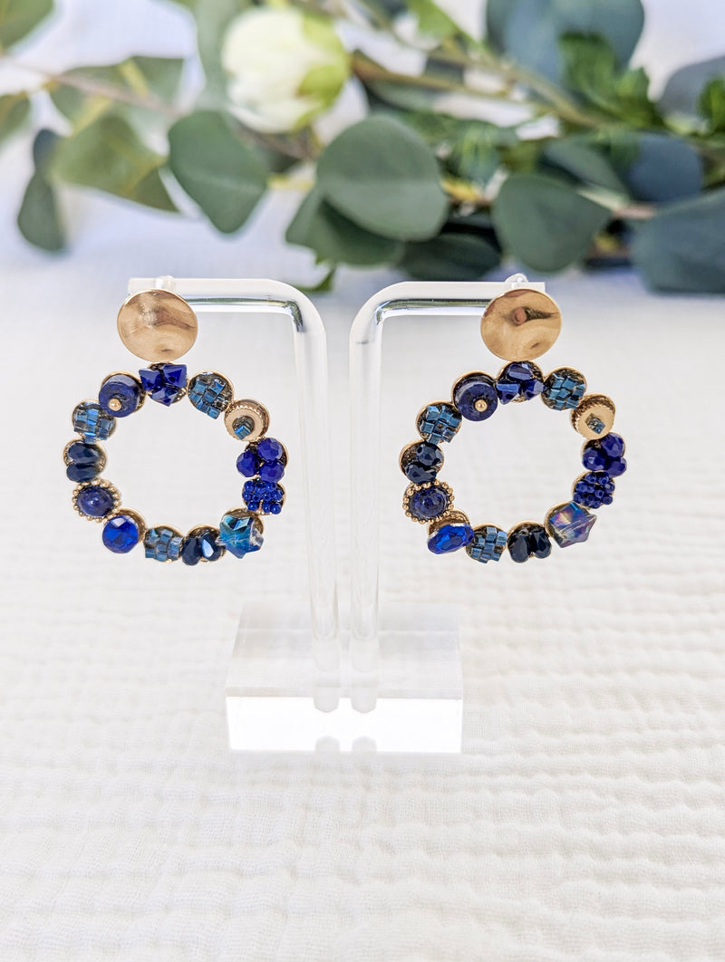 Boucles d'oreilles - Ixora bleu et doré