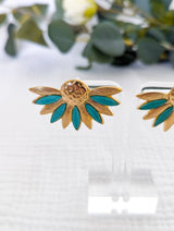 Boucles d'oreilles - Mandevilla turquoise et doré