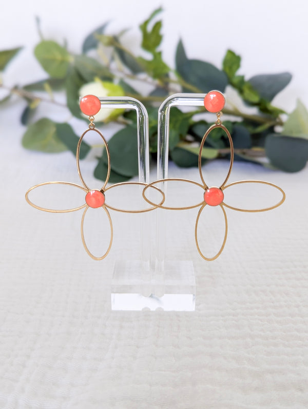 Boucles d'oreilles - Canna tangerine et doré