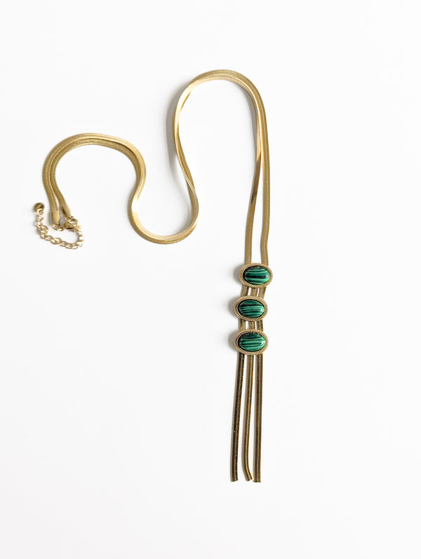 Collier sautoir - Hellébore vert et doré