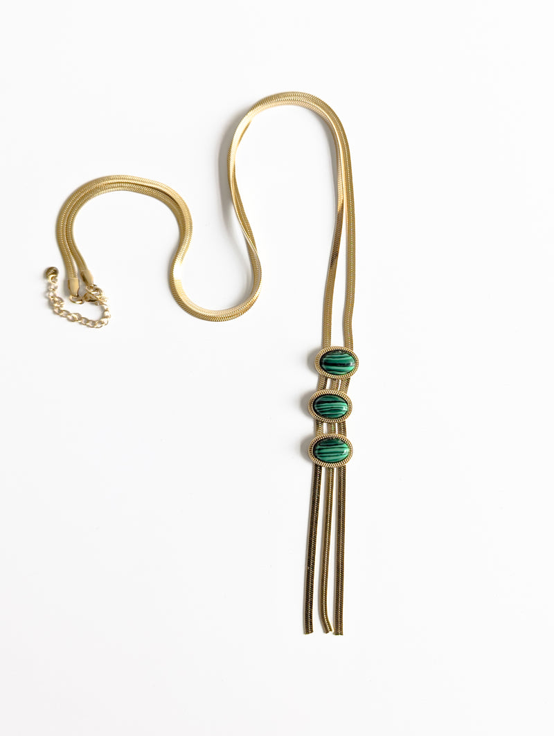 Collier sautoir - Hellébore vert et doré