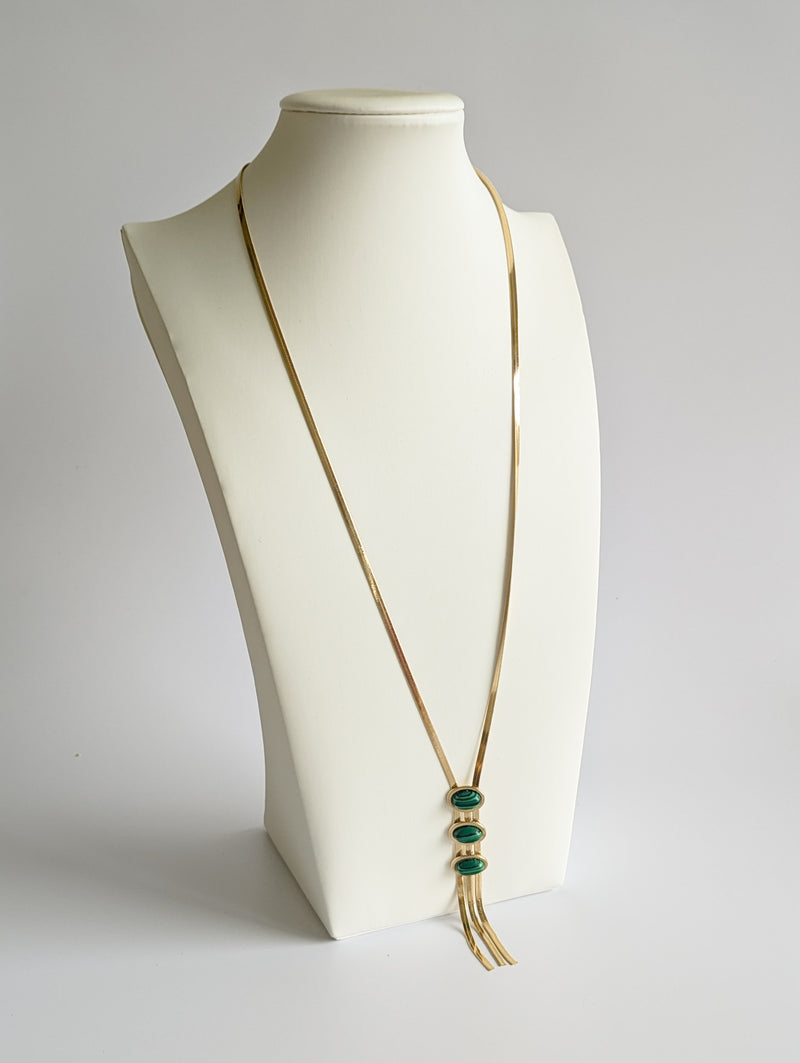 Collier sautoir - Hellébore vert et doré